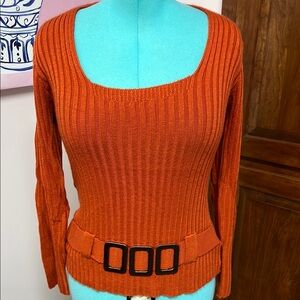 Orange Ribbed Sweater with Belt